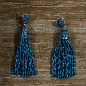 Blue Beaded Tassel Earrings